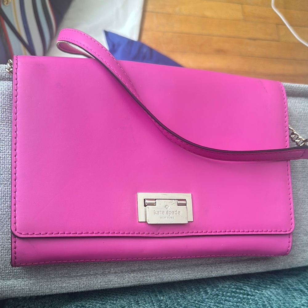 Kate Spade Pink Crossbody Bag with Flap Closure and Silver Hardware